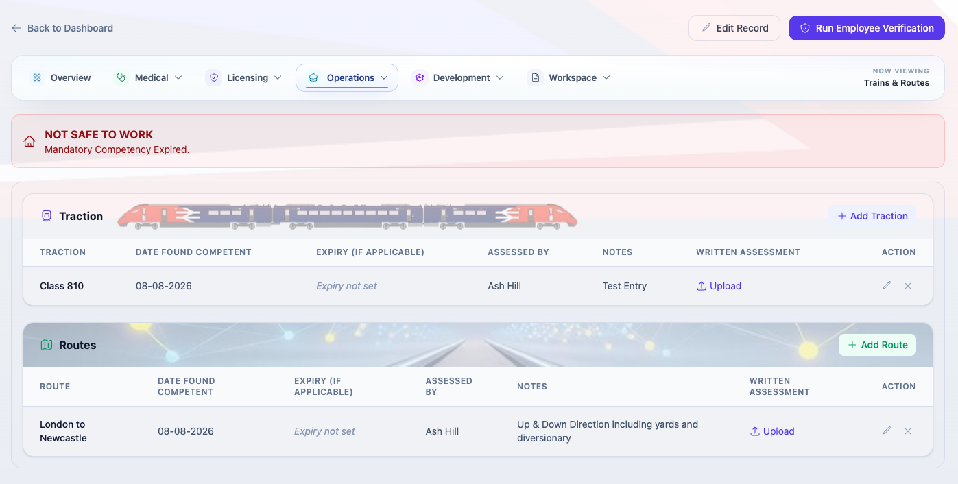 Traction and route overview for company configuration