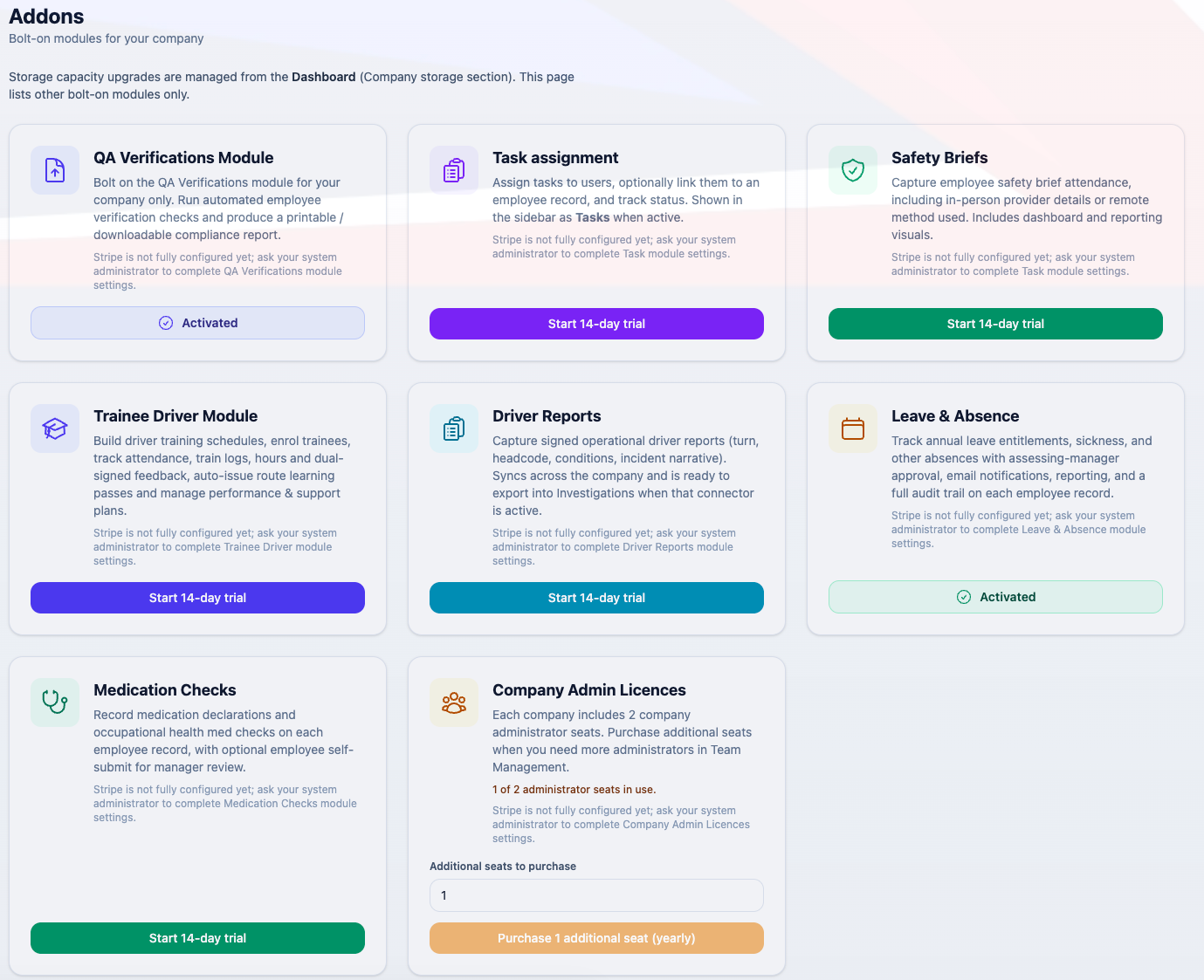 The add-ons library with available modules.