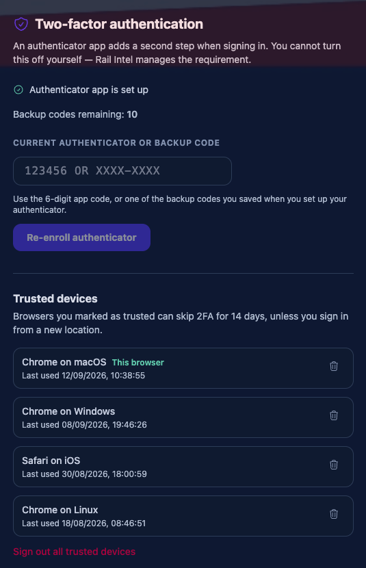 Re-enrol authenticator and manage trusted devices.