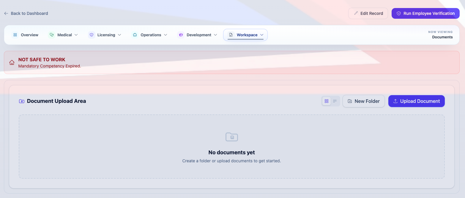 Uploading supporting documentation to an employee record.