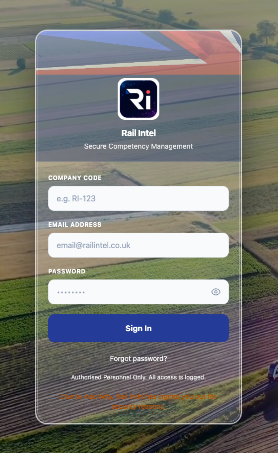 Sign-in with company code, email and password.