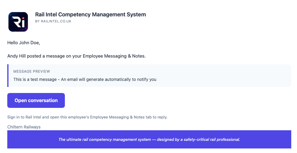 Email notification when a new message is raised.