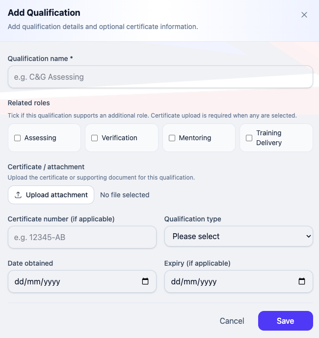 Adding a qualification.